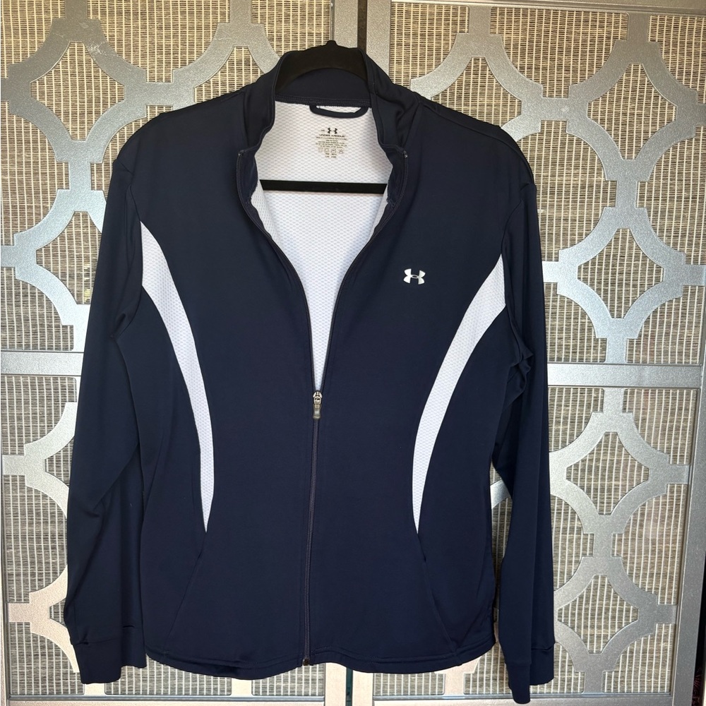 Under Armour Blue and White Utility Jacket with Stand-Up Collar